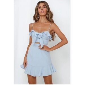SELFIE LESLIE S Women‎ Pico Tied-Knot Bust Ruffle Mini Dress Steel Blue Feminine